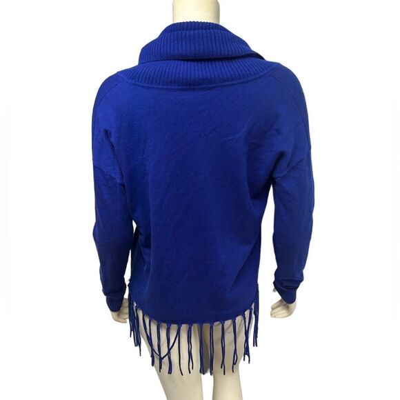 Michael Kors Royal Blue High Low Cowl Neck Long Sleeve Top Fringe Hem Fall - Picture 4 of 6
